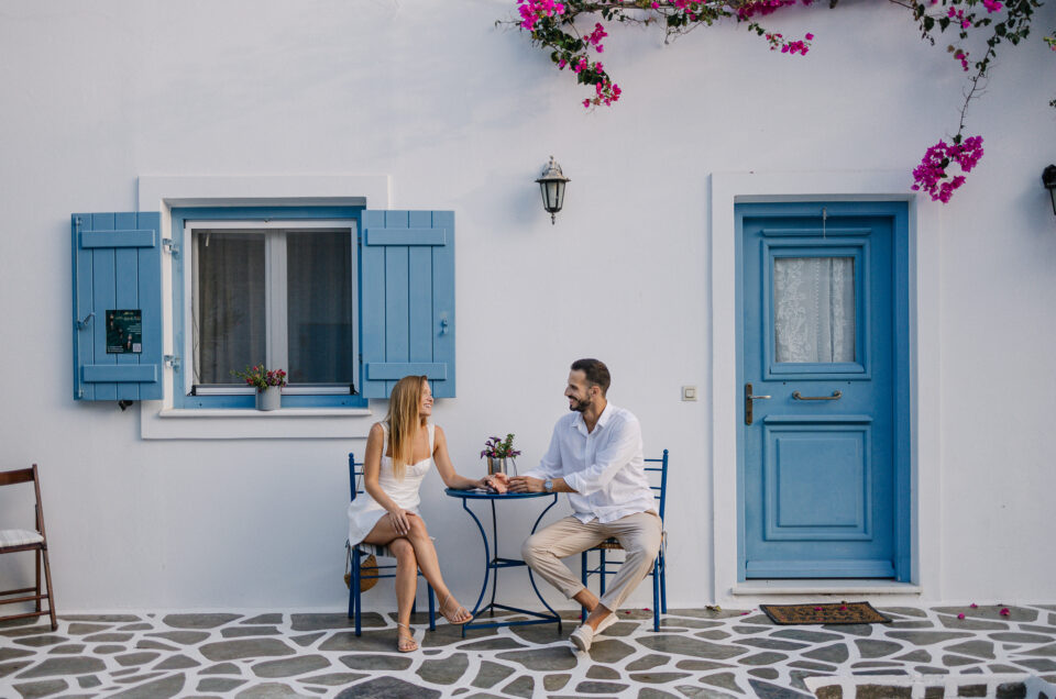 pre wedding photoshoot in Antiparos island greek destination summer wedding true tales photography mantalias kwstas flwra perraki mua paros ayrin bridal