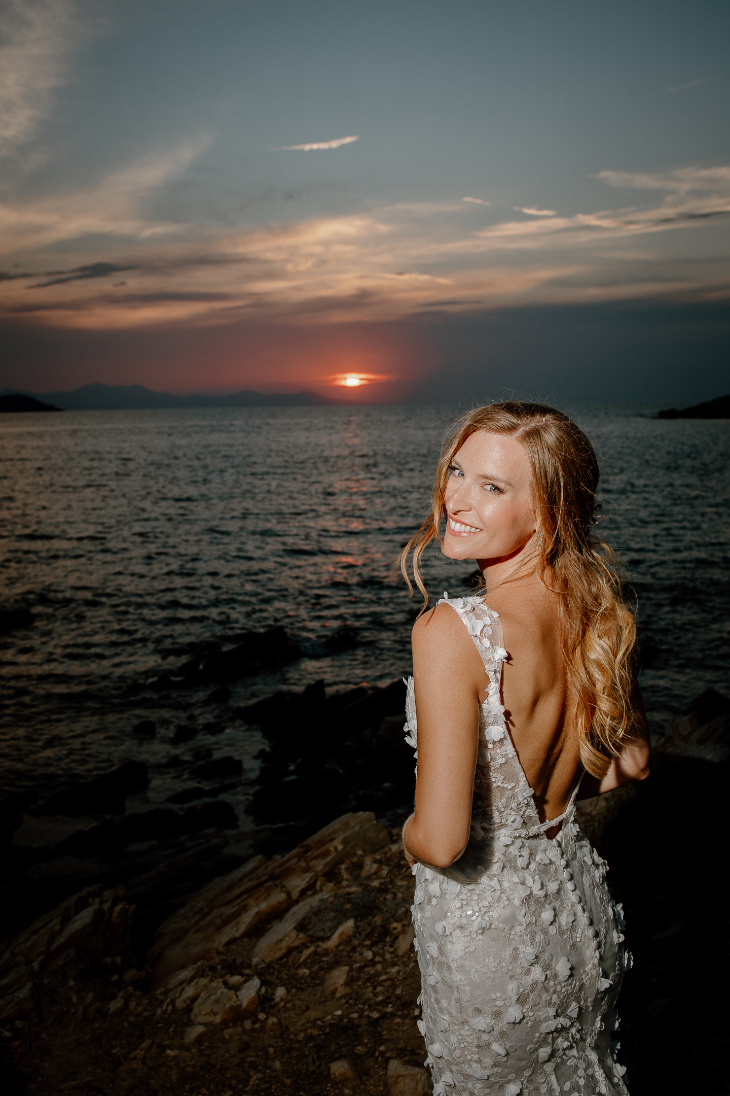 Romantic sunset wedding photos by Antiparos wedding photographer at Sifneiko